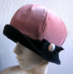 画像6: 20sアールデコモチーフトリミングのサーモンピンク×ブラックのベルベットクローシェ 