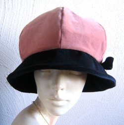 画像2: 20sアールデコモチーフトリミングのサーモンピンク×ブラックのベルベットクローシェ 