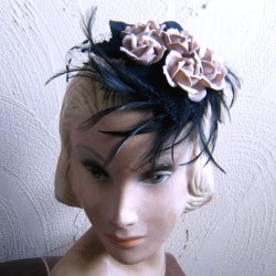 画像5: ベルベットベージュローズ×ベルベットリーフ×ドットチュール×フェザーのヘッドドレス