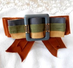 画像5: デッドストックバックル&テラコッタ×グレー×カーキ×イエローベージュグログランリボンのヘッドドレス