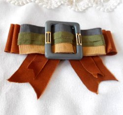 画像3: デッドストックバックル&テラコッタ×グレー×カーキ×イエローベージュグログランリボンのヘッドドレス