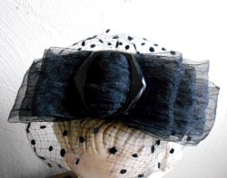 画像8: ワッシャーオーガンジーリボン×ブラックベルベットドットチュール×デッドストックバックルのブラックヘッドドレス