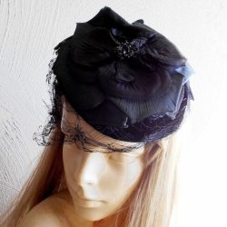 画像1: デッドストック Vintage hat ／ ブラックフラワーヘッドドレス