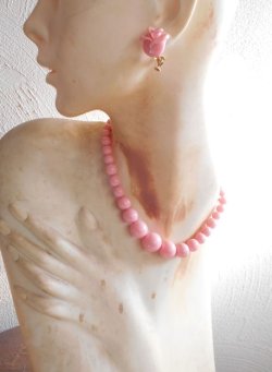 画像4: デッドストックベビーピンクのネックレス&ローズイヤリング