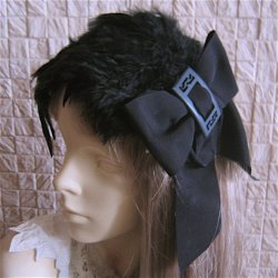 画像1: シノワズリーデザインバックル×ブラックフェザー×グログランリボンのヘッドドレス